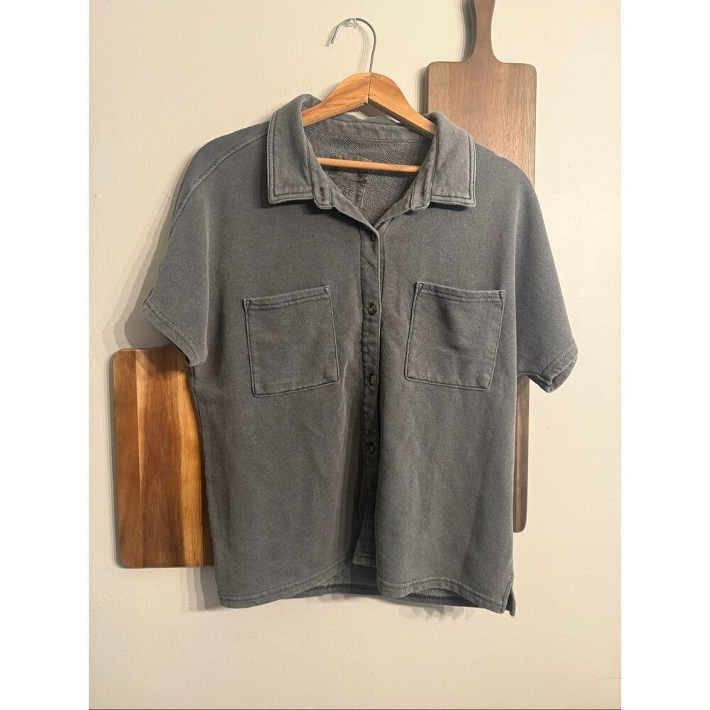 C&C California Charcoal Gray Sunwashed Short Sleeve Button Up Shirt Size Large